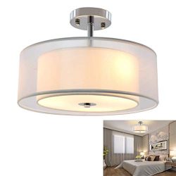 DLLT 3-Lights Industrial Semi Flush Mount Light Fixture, Vintage Double Drum Pendant Close to Ce ...