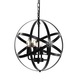 Lika 4-Light Chandeliers 15.7″ Farmhouse Rustic Industrial Pendant Lighting with Metal Sph ...