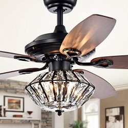 Black Ceiling Fan with Light Kit Crystal Chandeliers Fan Light 52″ Metal Indoor Mute Quiet ...