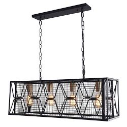 OYIPRO Farmhouse Hanging Fixture Retro Ceiling Light, 4 Lights Industrial Kitchen Island Light C ...