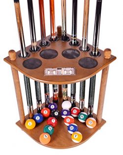 Cue Rack Only – 8 Pool Billiard Stick & Ball Floor Stand with Scorer Oak Finish