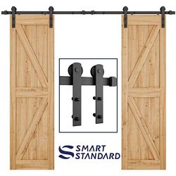 SMARTSTANDARD 8ft Heavy Duty Double Door Sliding Barn Door Hardware Kit – Smoothly and Qui ...