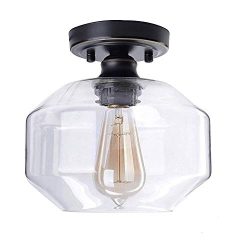 HMVPL Glass Ceiling Lamp, Industrial Close to Ceiling Light Semi Flush Mount Pendant Lighting Fi ...