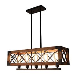 OYIPRO Industrial Kitchen Island, 5 Chandelier Farmhouse Hanging Fixture Retro Ceiling Rectangul ...