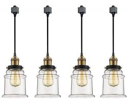 Kiven 4-Light H System Track Lighting Pendants,Clear Glass Shade Fitting Track Light Kit, Bulb I ...