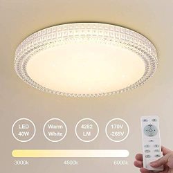 OOWOLF 40W Dimmable LED Fixture Lamp Ceiling Light with Remote 15.4 Inch 3000-6000k Slim Shade f ...