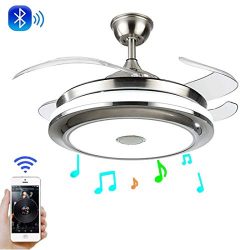 LUOLAX Modern Ceiling Fan Lights with Retractable Invisible Blades and Remote Control with Silen ...