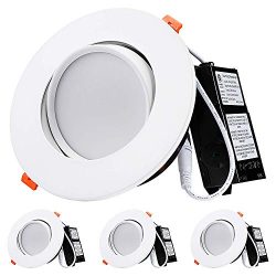 TORCHSTAR 13.5W 6 Inch Gimbal LED Recessed Light with Junction Box Air Tight, CRI90+ 3000K, Dimm ...