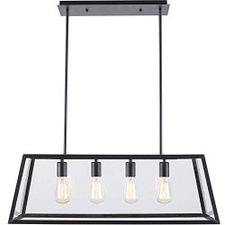 OSCREE 4-Light Kitchen Island Pendant Light Adjustable Hard Rod Transparent Acrylic Panel for Di ...