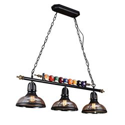 LIAN-Chandeliers Pool Table Light, 3-Light Billiard Pendant Light with Billiards Ball and Clear  ...