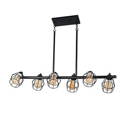 Baiwaiz Black Industrial Linear Chandelier, Metal Wire Cage Pool Table Light Retro Kitchen Islan ...