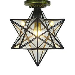 Clear Glass Star Flush Mount Moravian 12” Star Ceiling Light Shade with E26 Bulb Close To  ...