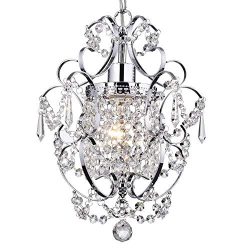 Riomasee Mini Chandelier Crystal Chandeliers Lighting 1-Light Modern Elegant Crystal Iron Ceilin ...