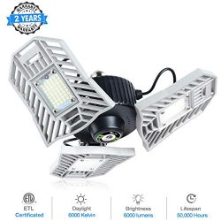 LED Garage Lights, 6000LM Trilight 6000K Daylight LED Garage Lighting E26/E27 60W Deformable Tri ...