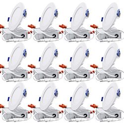 TORCHSTAR Basic Series 12-Pack 4 Inch 10W Dimmable Slim LED Downlight with J-Box, 80W Eqv. Reces ...