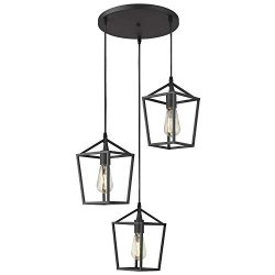 Emliviar 3-Light Cluster Pendant Lighting, Industrial Kitchen Island Light, Black Finish, 20065D ...