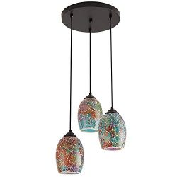 Modern Kitchen Island Lighting, Hand Crafted Mosaic Colored Glass Shade Hanging Ceiling Lights,3 ...