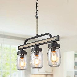 Log Barn Rustic Mason Jar Island Chandelier, 3 Lights Farmhouse Kitchen Pendant Light Fixture in ...