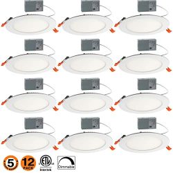 12W 6″ Ultra-Thin Recessed Ceiling Light with Junction Box, 3000K Warmlight, Dimmable Airt ...