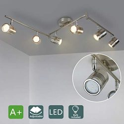 DLLT 6-Light Track Lighting Fixtures Swing Arm, Kitchen Ceiling Spot Light, Flush-Mount Foldable ...