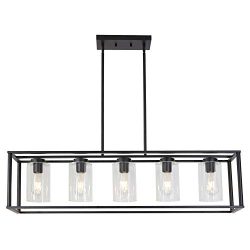 VINLUZ Contemporary Modern Chandeliers Rectangle Black 5 Light Dining Room Lighting Fixtures Han ...