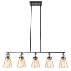 SHENGYADI 5-Light Amber Crackled Glass Pendant Light Modern Kitchen Island Lighting Dining Room  ...