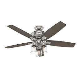 Hunter Indoor Ceiling Fan, with remote control – Bennett 52 inch, Brushed Nickel, 54190