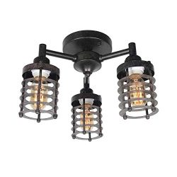 Beuhouz Industrial Semi Flush Mount Ceiling Light, Retro Metal Wire Cage Lighting Vintage Steamp ...