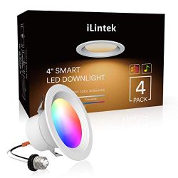 iLintek Smart Recessed Lighting – 4 Inch Smart LED Downlight Bluetooth Ceiling Light Color ...