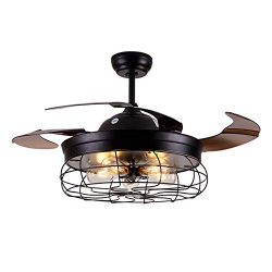 Ceiling Fan with Light 42 Inch Industrial Ceiling Fan Retractable Blades Vintage Cage Chandelier ...