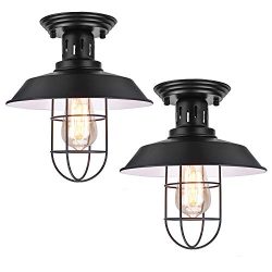 HMVPL Farmhouse Close to Ceiling Lights, Metal Black Semi Flush Mounted Pendant Lighting Fixture ...