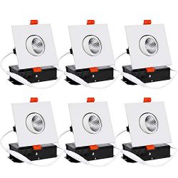 TORCHSTAR 6-Pack 3 Inch Gimbal LED Square Dimmable Recessed Light with J-Box, 7W (50W Eqv.) 500l ...