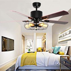 Retro Industrial Ceiling Fan Light 52 Inch 5-Lights E27 Fixture for Restaurant/Living Room/Bedro ...