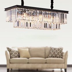 Meelighting L39.4″ W10.2″ Rectangle Modern Crystal Chandeliers Lighting Pendant Ceil ...