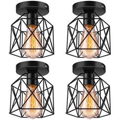 Licperron Semi-Flush Mount Ceiling Light E26 E27 Retro Black Industrial Ceiling Light Fixture fo ...