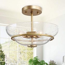 KSANA 3-Light Semi-Flush Mount Lighting, Mid-Century Brass Ceiling Light, Close to Ceiling Light ...