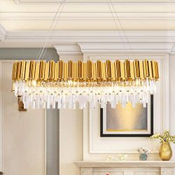 MEELIGHTING W43.3″ Dining Room Modern Crystal Chandelier Lights Luxury Pendant Ceiling Lig ...