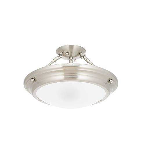 Ravenna Home Classic Glass Semi-flush Mount Light Pendant, Bulbs Included, 9.75″H, Brushed ...