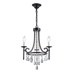 ANJIADENGSHI Modern Crystal Chandelier 3 E12 Bulbs with Adjustable Hanging Light Fixture for Din ...