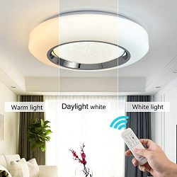 Smart LED Ceing Light Contemporary 20-Inch Flush Mount Fixture with Remote Control 3960LM Auffel ...