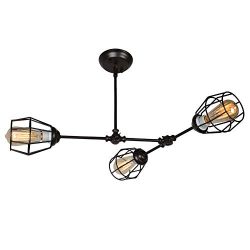 Baiwaiz Industrial Semi Flush Mount Lighting, Adjustable Metal Wire Cage Ceiling Light Bronze Co ...