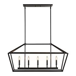 MOTINI 5-Light Kitchen Island Lantern Pendant Linear Chandelier Black Rod Hanging Light 40″ ...