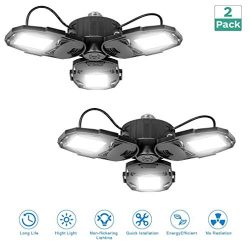 2 Pack 80W LED Garage Lights, Deformable Garage Light with 3 Adjustable Wings, 8000LM, E26 LED S ...