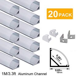 hunhun 20-Pack 3.3ft/1Meter V Shape LED Aluminum Channel System with Milky Cover, End Caps and M ...