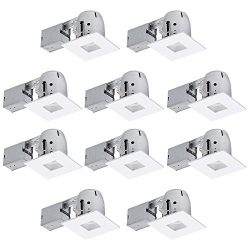 Globe Electric 4″ Die-Cast Swivel Baffle Square Trim Recessed Lighting Kit 10-Pack, White, ...