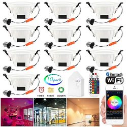 Smart Led Downlight Kit, FVTLED 10pcs WiFi Wireless Bluetooth 5W Dimmable Recessed Spot RGBWC Mu ...