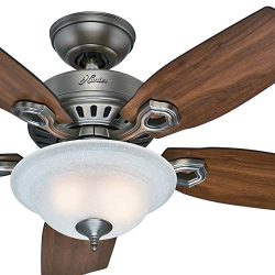 Hunter Fan 44 inch Traditional Antique Pewter Indoor Ceiling Fan with Bowl Light Kit w/Linen Gla ...