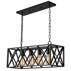 Industrial Kitchen Island Pendant Lighting, Pynsseu Rectangular Vintage Rustic 4-Light Hanging P ...