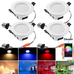 Smart LED Downlights, 4pcs 5W Smart LED Recessed Lighting RGBWC Bluetooth Smart Phone Control Ca ...