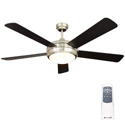 Hykolity 52 Inch Indoor Brushed Nickel Ceiling Fan with Dimmable Light Kit and Remote Control, M ...